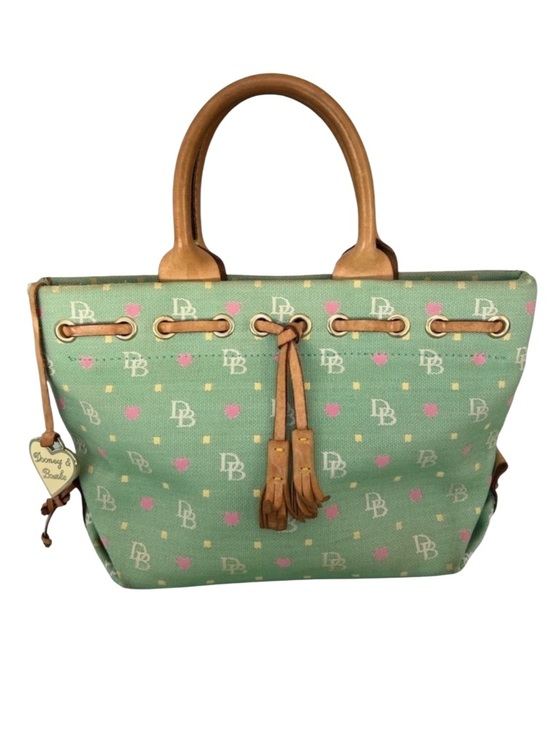 Dooney & Bourke Handbags - Dooney & Bourke DB Logo Heart Print Canvas Leather Tassel Bag